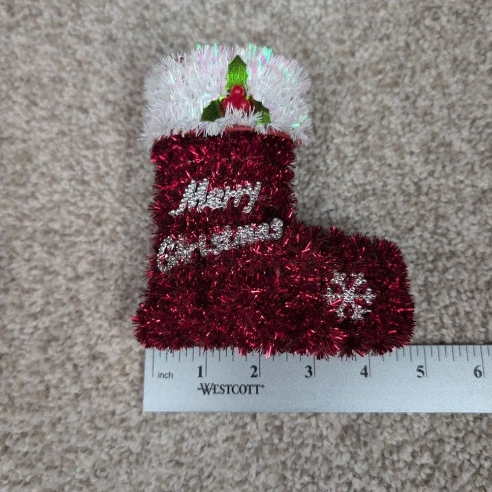 Red Tinsel Christmas‎ Stocking Merry Christmas Snowflake Ornament Decoration